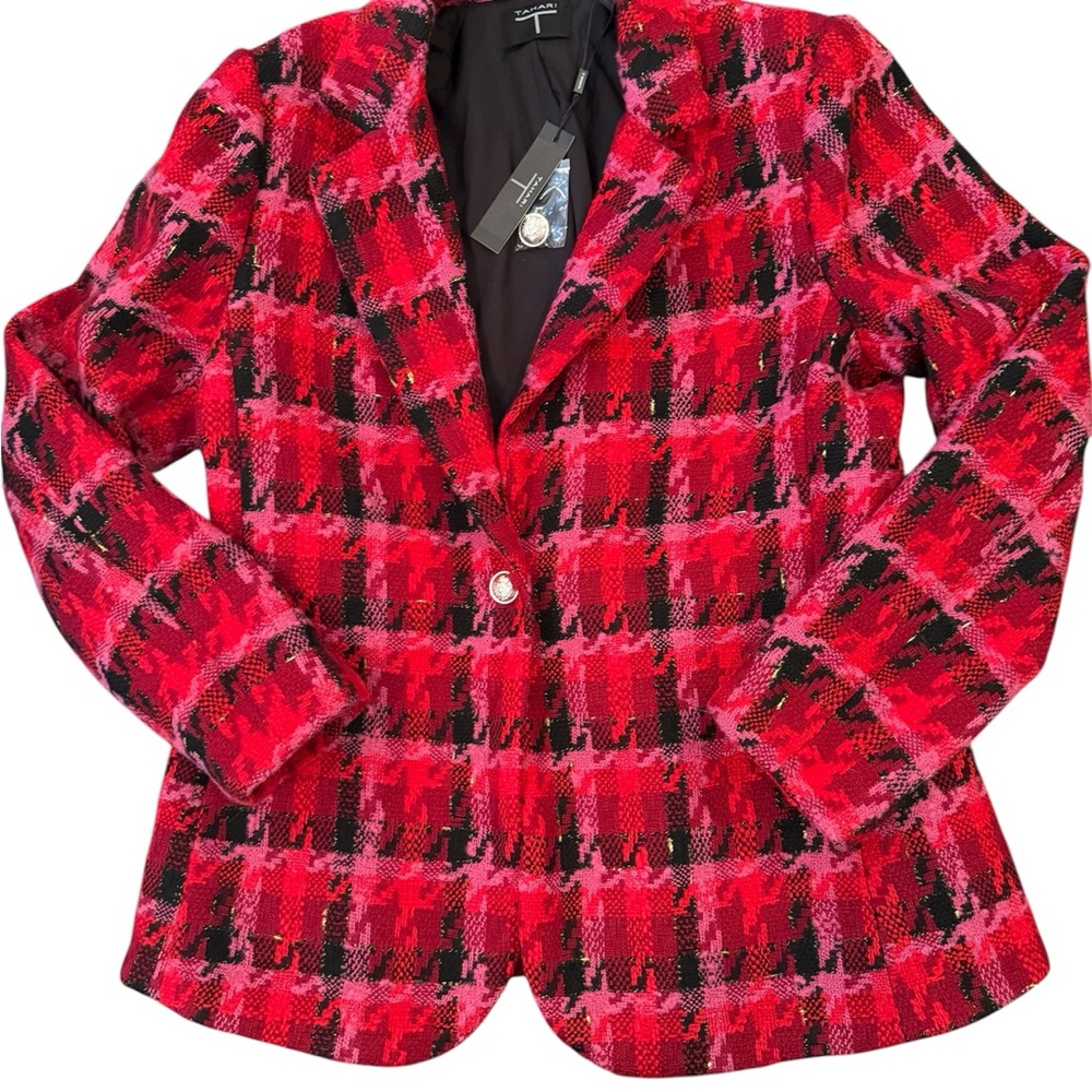 NWT Tahari Red and Black Plaid Blazer